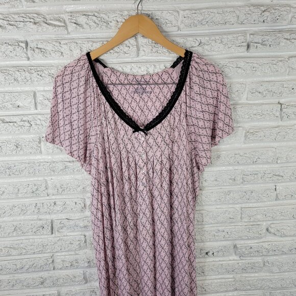 Croft Barrow Womens Nightgown 1X Plus Short Sleeve Pink Geometric GEO242E - Picture 4 of 11